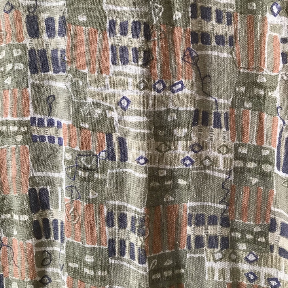 Vintage Pattern Square Print Short Sleeve Button … - image 3